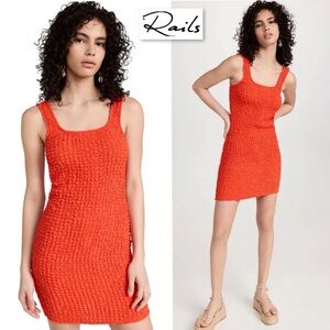 Rails Julie Crinkle Smocked Mini Dress Cherry Red Orange Size M 90s Bodycon Boho